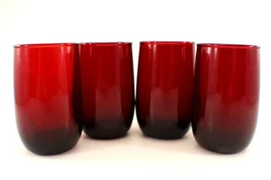 Anchor Hocking Roly Poly Royal Ruby JUICE GLASS 5oz Set of 4 Red Galss Vintage - Picture 1 of 9