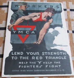 Orig WW1 Poster YMCA Workers Lend Your Strength To The Red Triangle By Gil Spear - Picture 1 of 4