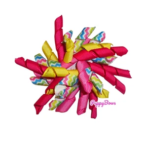 Puppy Bows pink yellow korker twisty dog hair bow 3" barrette or latex bands - Picture 1 of 3