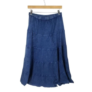 Studio West Blue Tiered Skirt Women's Maxi Long Elastic Waist Casual S - Picture 1 of 9