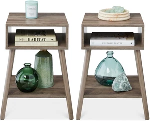 Mid-Century Modern End Table Set of 2, Side Accent Furniture for Living Room, De - Picture 1 of 7