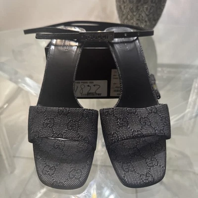 古驰 GG-Logo 凉鞋拖鞋女式 US 8.5 B 黑色 39 EU 带腰带 — 第 1/4 张图片