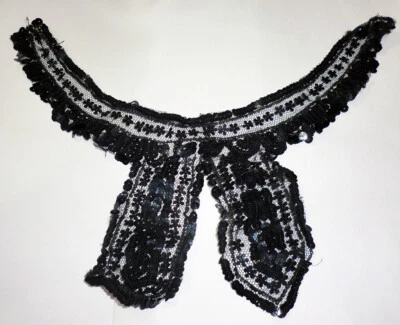 Lantejoulas com miçangas de vidro preto aplique de luto colarinho vitoriano na rede BB81-7* - Imagem 1 de 4