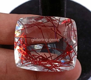 108 Ct Certified Lab-Created Red Rutilated Quartz Cushion Cut Loose Gems 4OUF - Picture 1 of 8