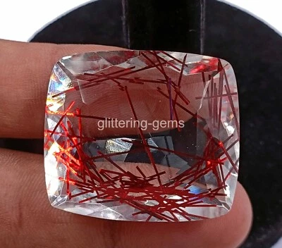 108 Ct Certified Lab-Created Red Rutilated Quartz Cushion Cut Loose Gems 4OUF - Image 1 of 4
