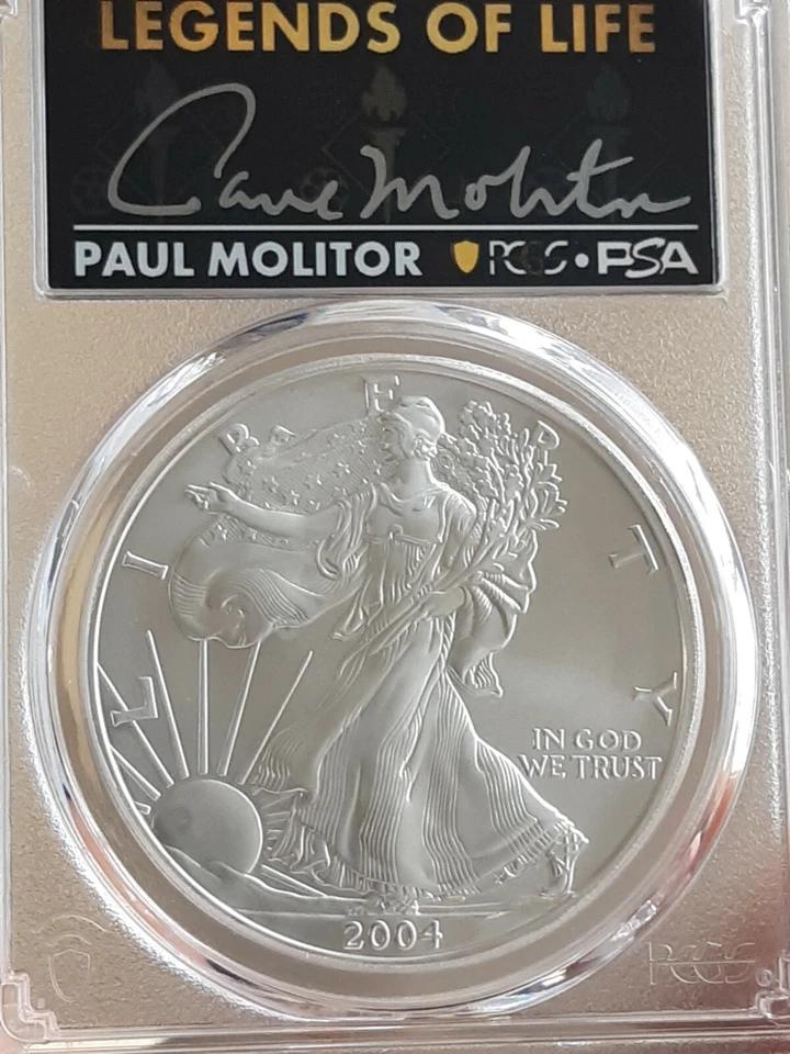 American Silver Eagle 2004 $1 graduación profesional PSA MS70 Legends of Life Paul Molitor 1 de 25 Foto 1 de 2