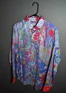 Camisa Etro Italia Lino Paisley Estampado Animal Mitológico 43 L XL - Imagen 1 de 14