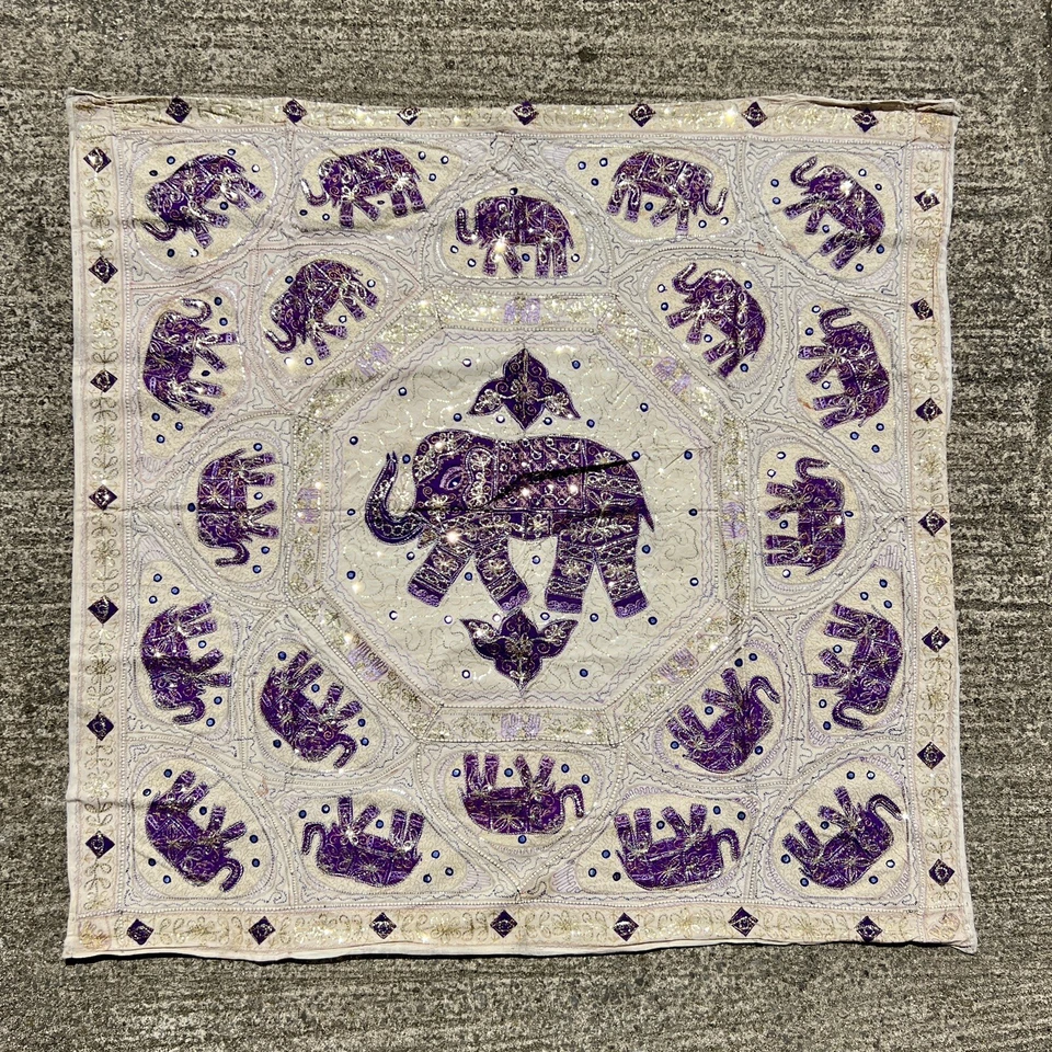 Hand Embroidered Indian Tapestry/Drape/Wall Hanging. Purple Elephant w. Sequins - Image 1 of 2