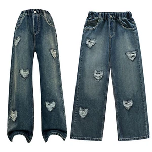 Kids Girls Pants Streetwear Jeans Party Trousers High Waist Birthday Jazz Dance - Picture 1 of 18