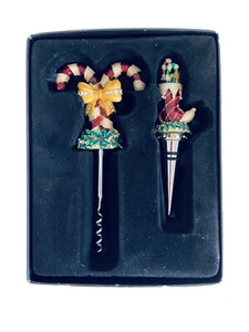 NEW Bombay In The Box Set Of Two Christmas Topper Wine Bottle Opener Stoppers - Picture 1 of 4