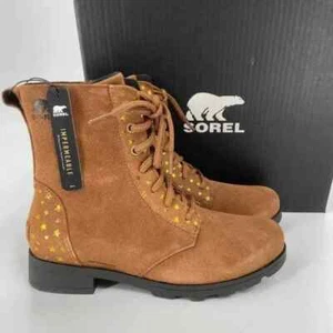 Sorel Emelie Youth Girls Suede Combat Boot Size 5 Brown Waterproof Arch Suppor - Picture 1 of 12