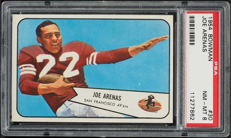 1954 Bowman FB Card # 30 Joe Arenas San Francisco 49ers ROOKIE RC PSA 8 NM-MT - Image 1 of 2