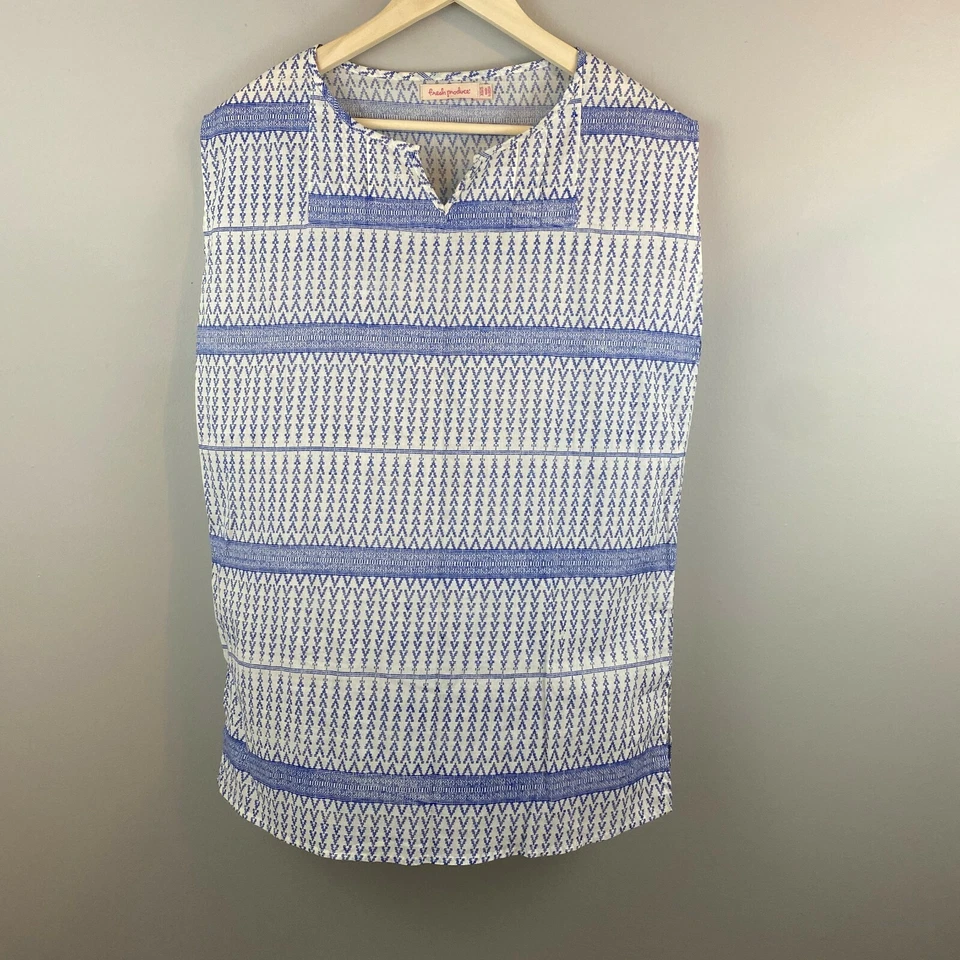 Fresh Produce 无袖上衣女式 XS V 领蓝色波西米亚海岸奶奶小屋 — 第 1/3 张图片