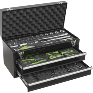 Siegen 2 Schubladen Werkzeugkiste + 90 Stück Werkzeugset schwarz - Bild 1 von 9