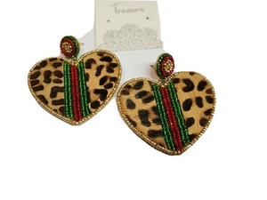 Earrings Cheetah Hearts Seed Beads Fashion Jewelry Women - Picture 1 of 9