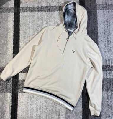 Barbour International Sudadera con Capucha Hombre Talla L 1/4 Cremallera Beige Capucha Foto 1 de 4