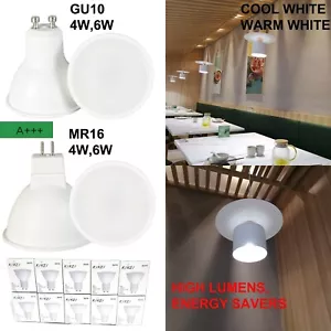 GU10 MR16 4W 6W WARM WHITE COOL WHITE LED ENERGY SAVING BULB LAMP MULTI BUY DISC - Picture 1 of 10