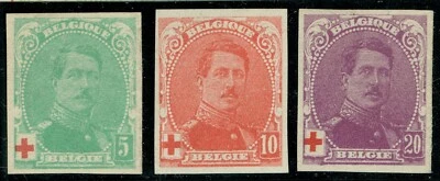 [st8027] BELGIUM 1914 COB#129/31 Scott#B25/7 Imperf.set MLH cv:$160 Certificate - Image 1 of 3