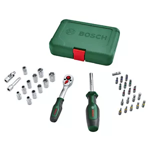 Bosch 34 Pc 1/4" Ratchet & Socket Set with 10 x Sockets, 18 x Bits, Screwdriver - Picture 1 of 8