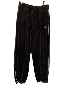 FILA Black Velour Wide Leg Tie Waist Track Pants Jogger Charm Side Zip at Legs M - Picture 1 of 13