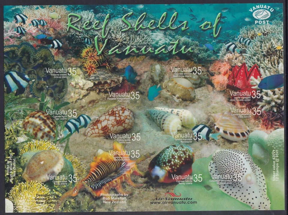 2005 - Vanuatu - Conchas de arrecife - Hoja de estampillas autoadhesiva - Como nueva MUH Foto 1 de 1