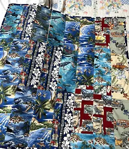 Handmade BRIGHT Hawaiian Tropical PATCHWORK Cotton TABLE,THROW 52"x49" - 2 SIDED - Picture 1 of 12