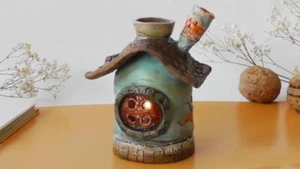 Small Candle Holder House Figure Art Ceramic Handmade Ukraine Decor Easter Gift - Picture 1 of 9