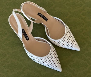 LAFAYETTE 148 Woven Leather Pointed Toe Pump Slingback Sz EU 37.5 - White - Picture 1 of 11