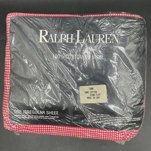 VTG New Ralph Lauren Red Gingham Checkered T200 100% Cotton King Flat 1 Irregula - Picture 1 of 6