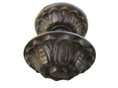 Poignée & rosace ronde fonte décoré  fixe GF Porte entrée ancienne 8,2 & 9,2 cm - Photo 1/4