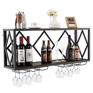 Wall Mounted Wine Rack Industrial Storage Display Shelf Glass Holder Kitchen - Picture 1 of 9