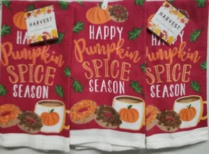 SET 3 ASCIUGAMANI CUCINA (15"X25") SPEZIE ZUCCA FELICE TUTTO LA STAGIONE SU ROSSO,MI - Foto 1 di 9