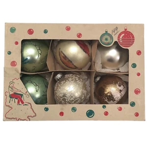 6 VINTAGE MERCURY GLASS CHRISTMAS ORNAMENTS - Hand Blown Glitter West Germany - Picture 1 of 9