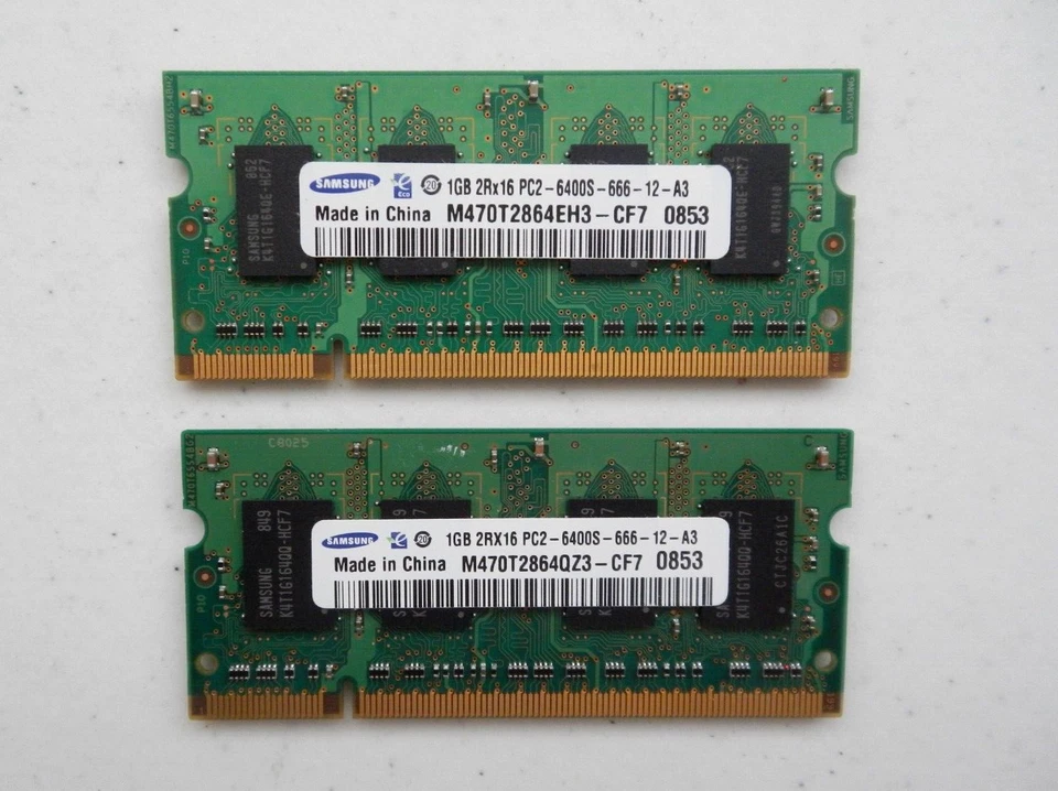 2GB (2x1GB) SAMSUNG PC2-6400 DDR2-800 2Rx16 MATCH Laptop Memory - 3 PR @ DISCNT - Image 1 of 1