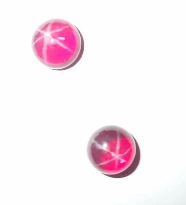 Transparent Star Ruby Round 11x11 mm Cabochon 6 Rayed Lab-created 2 pieces Lot - Image 1 of 4