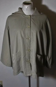 EILEEN FISHER Taupe Button Cape Hooded Jacket Women's Size L - Picture 1 of 7