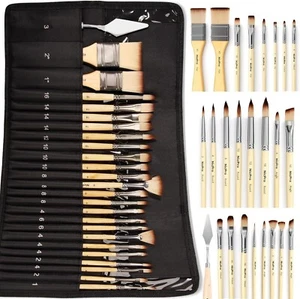 25-Piece Professional Paint Brush Set - Synthetic Artist Brushes for Acrylic Oil - Picture 1 of 6