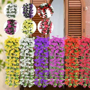 Flores de plástico falso violeta artificial jardín boda enredaderas decoración colgante - Imagen 1 de 16
