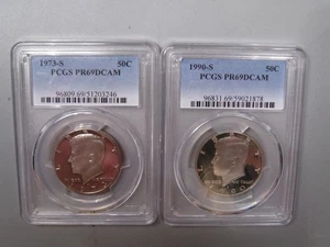 Medio dólar Kennedy de plata a prueba de camafeo profundo de los años 1990 y 1973 graduación profesional MS67 DCAM. #11 - Imagen 1 de 7