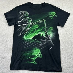 Camisa De Colección Esqueleto Motocicleta Para Hombres Pequeña Negra Algodón Neón Segadora Chopper - Imagen 1 de 6