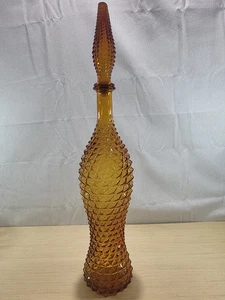 Vintage Mid Century Diamond Genie Flasche mit Stopfen 21" Bernstein *LESEN* - Bild 1 von 9