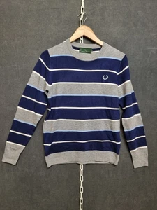 Fred Perry Blue Gray Striped Wool Cashmere Blend Sweater Jumper Size Large - Picture 1 of 17