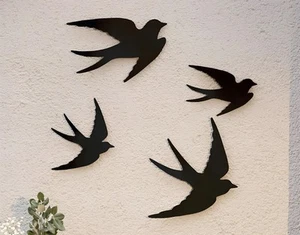 Metall WandDeko "Vögel" matt schwarz, 4er Set Wandhänger Wand Tattoo Metallbild - Bild 1 von 3