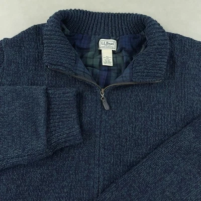 Chaqueta Suéter LL Bean Para Hombre Lana de Cordero Forrada a Cuadros Cremallera Talla 2XL Azul Marino Foto 1 de 4