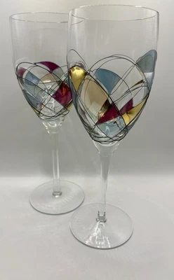 2 impresionantes copas de vino vintage rumanas de mosaico Milano🌈 manchadas copa grande usadas en excelente estado Foto 1 de 4