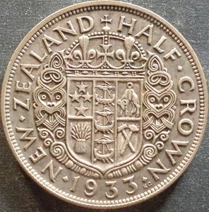 New Zealand - George V, Silver Half Crown, 1933, toned - Bild 1 von 2