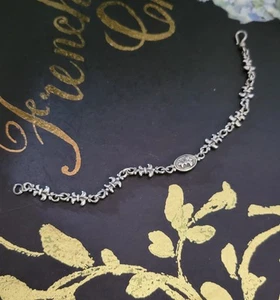 Delicada pulsera de plata de ley flor de lis de 7" cierre de gancho de doble cara 925 - Imagen 1 de 6