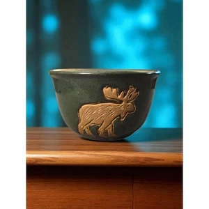 Hand Thrown Moose Bowl 5 Inch Green Glazed Pottery Collections Circle Studio - Picture 1 of 10