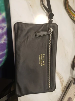 Bolso Falor Muñequera Cuero Genuino Italiano Cuero Negro Súper Suave  Foto 1 de 4