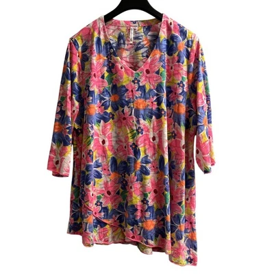 Lulu B Top Womens 2X Bright Colorful Cotton Blend Tunic Tropical Resort Beachy - Image 1 of 4